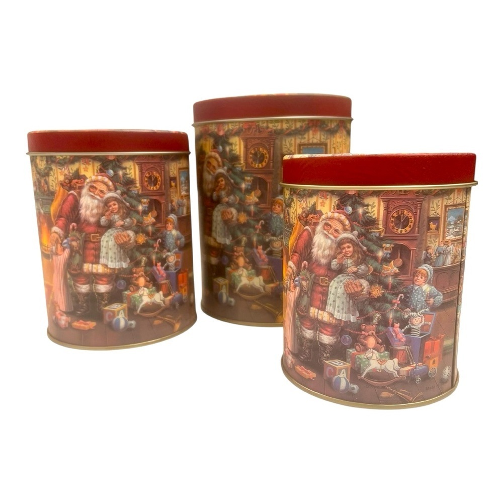 Festive Santa Claus Nesting Holiday Tins Set